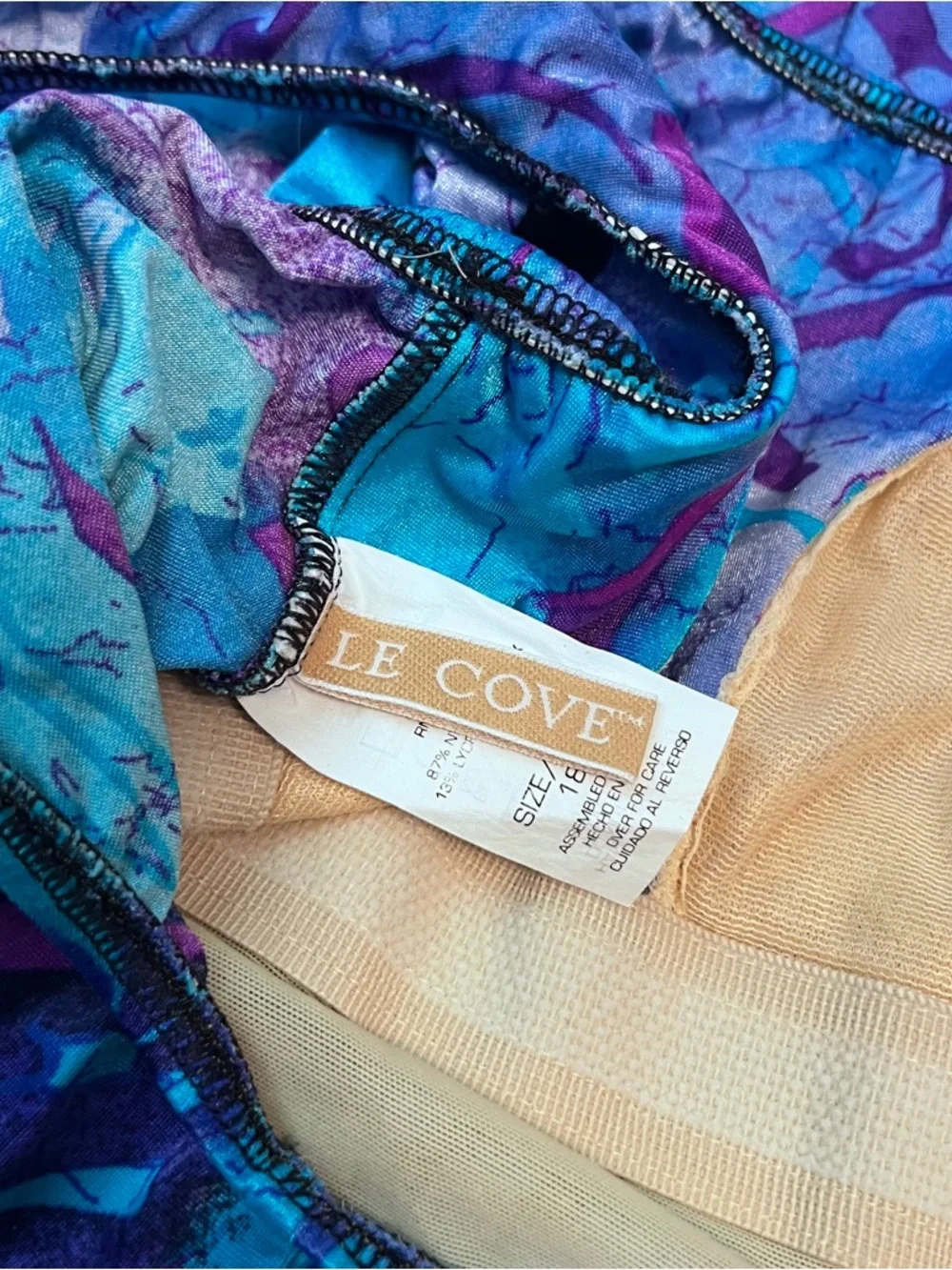 Vintage Le Cove 90s Skirted Swimsuit‎ 18W Teal Floral Built In Bra Modest Swim
